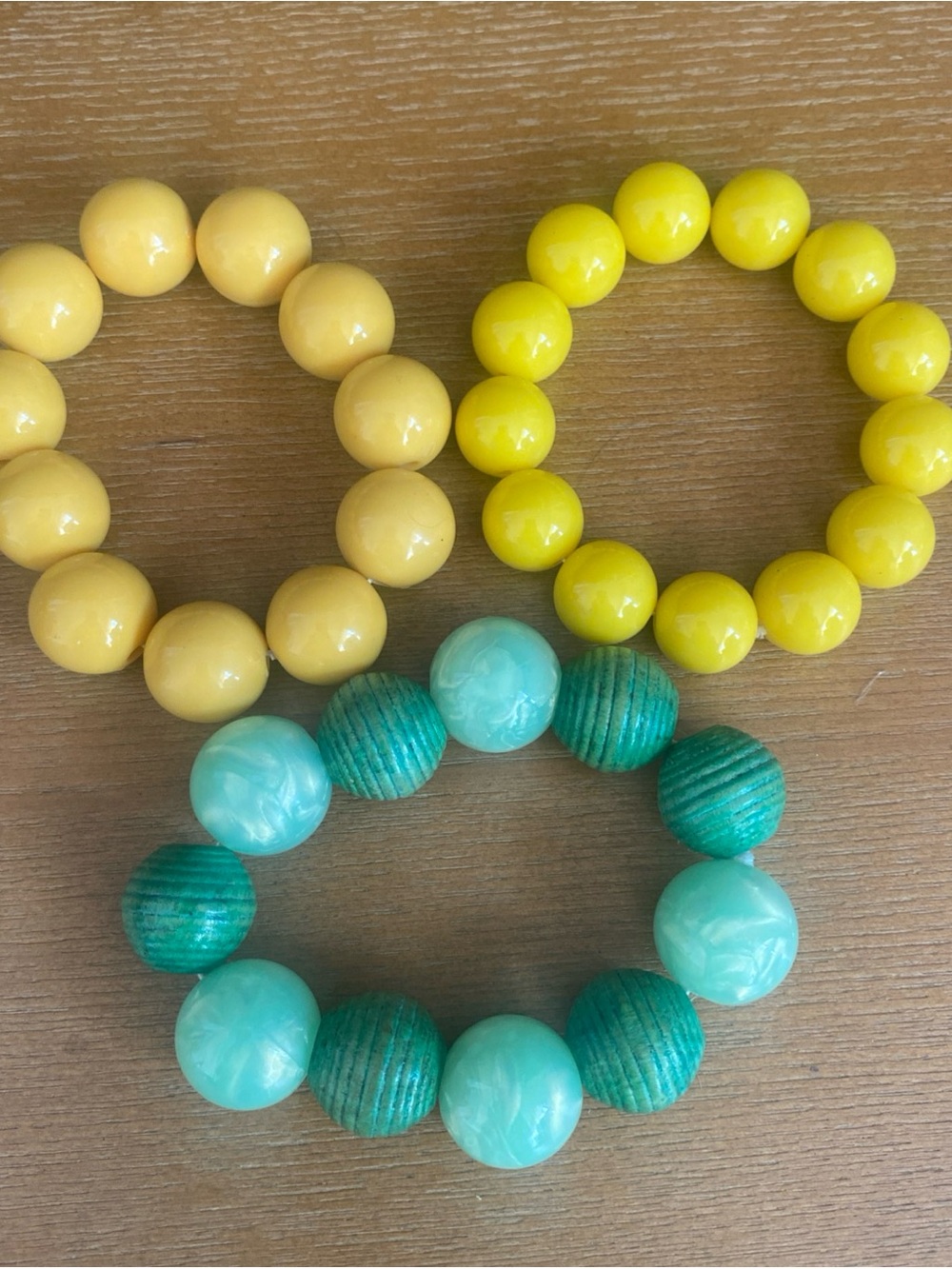 Vintage Bright Yellow & Teal Stretch Bead Bracelet Set - Women Jewelry